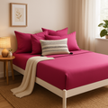Çift Kişilik Lastikli Çarşaf Takımı %100 Pamuk - Fuşya