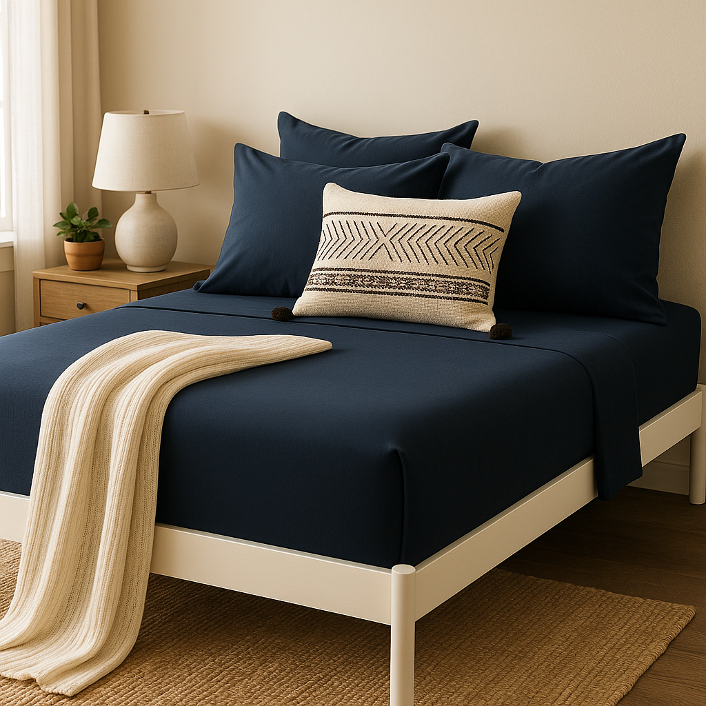 Çift Kişilik Lastikli Çarşaf Takımı %100 Pamuk - Huzurlu Tonlar