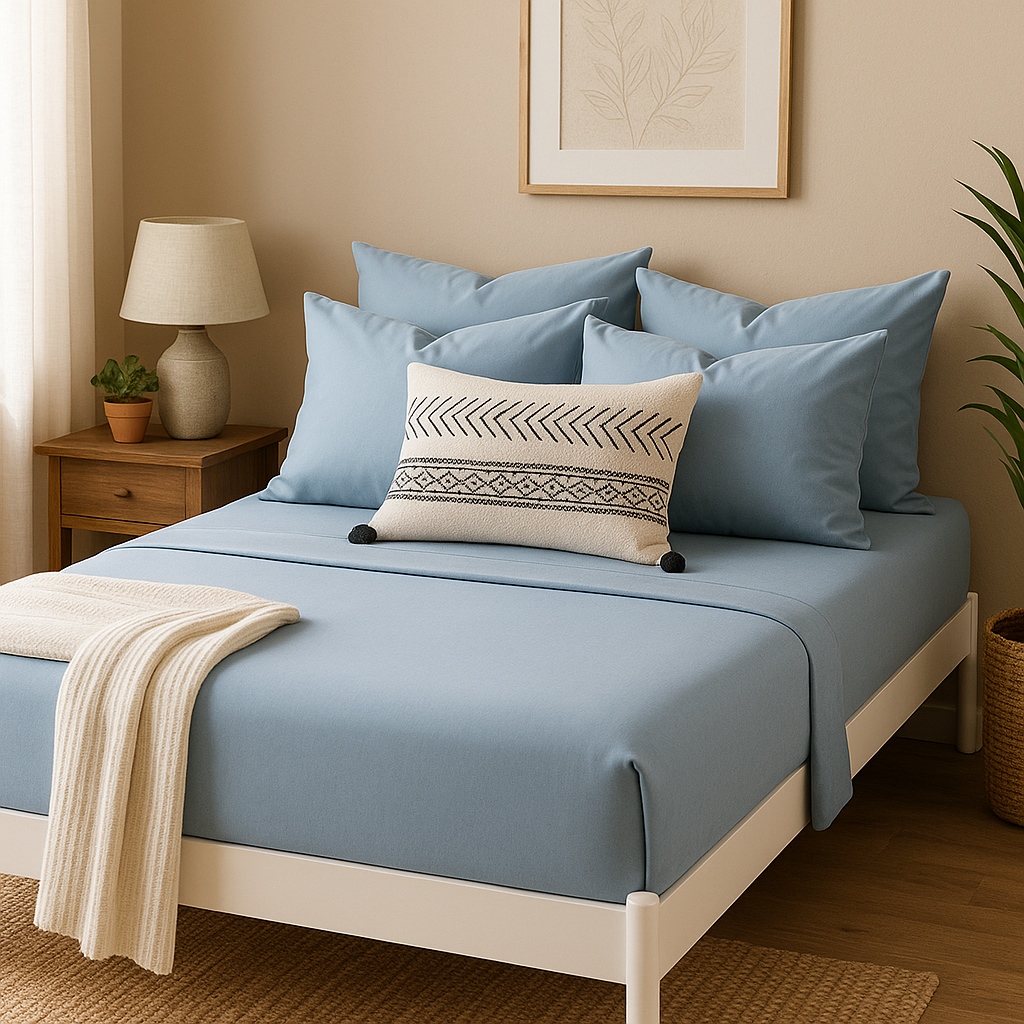 Çift Kişilik Lastikli Çarşaf Takımı %100 Pamuk - Huzurlu Tonlar