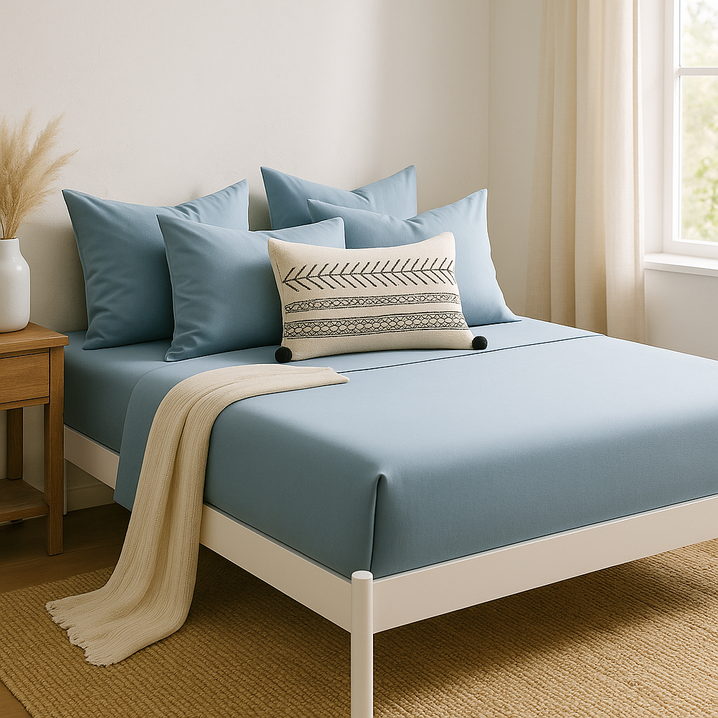 Çift Kişilik Lastikli Çarşaf Takımı %100 Pamuk - Huzurlu Tonlar