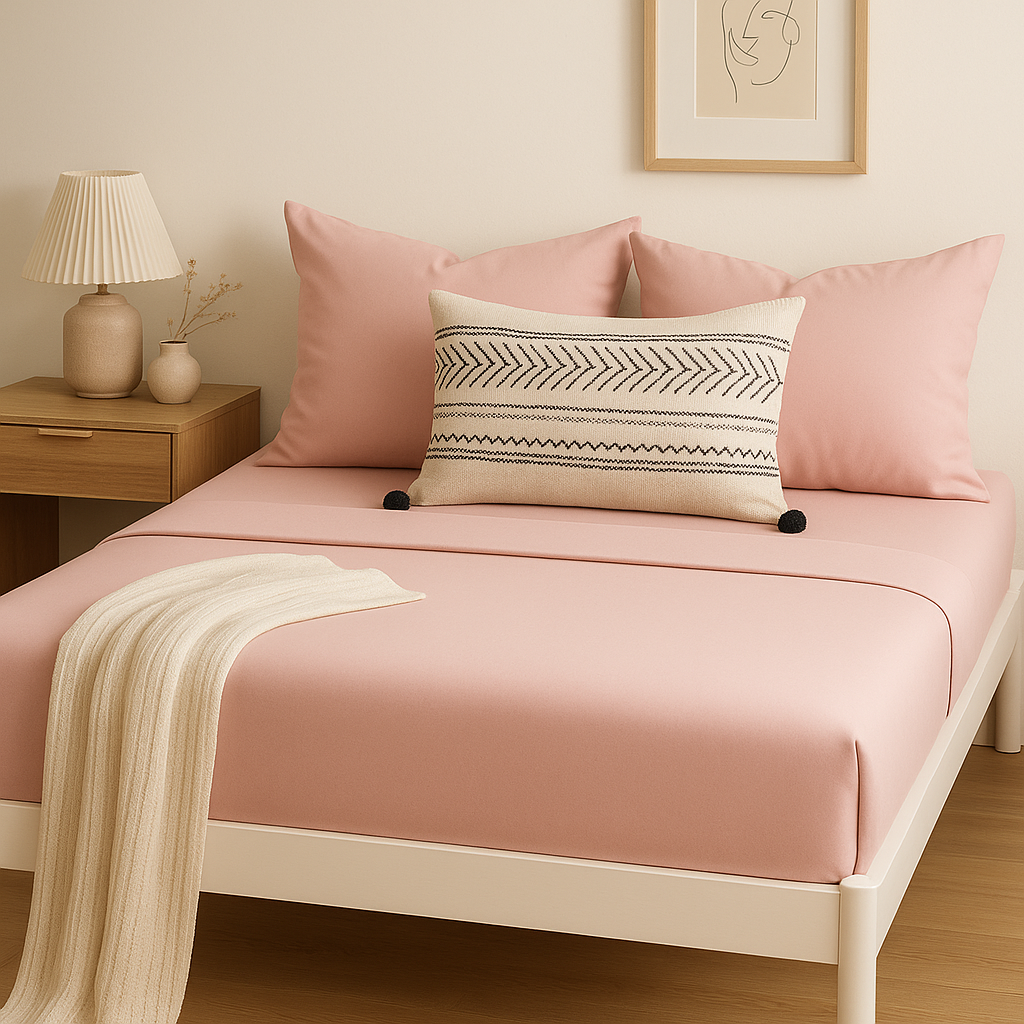 Çift Kişilik Lastikli Çarşaf Takımı %100 Pamuk - Romantik Tonlar