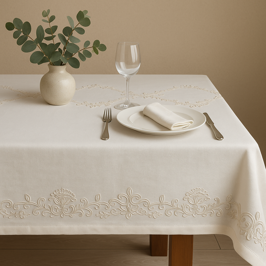 Gardenya İşlemeli Masa Örtüsü