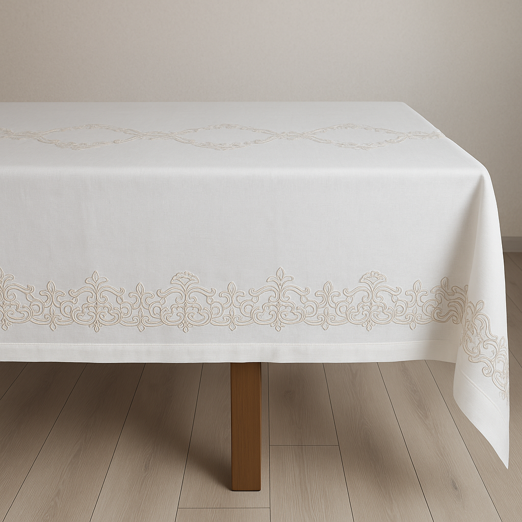 Gardenya İşlemeli Masa Örtüsü