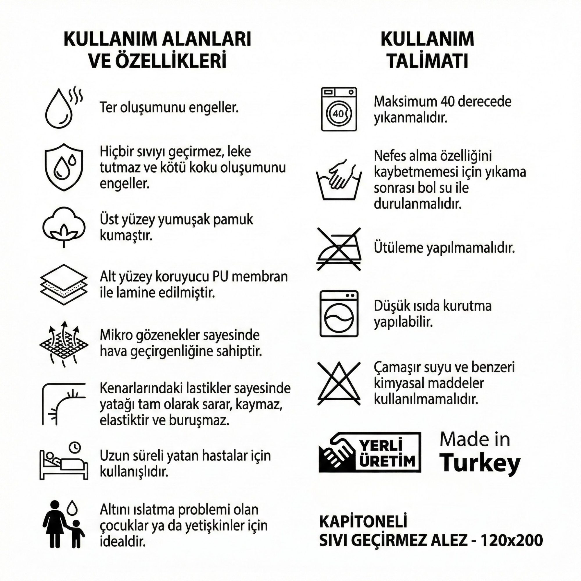 Tek Kişilik Sıvı Geçirmez Fitted Kapitone Alez - Yatak Koruyucu