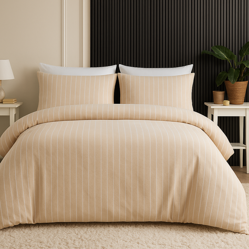 Flanel Çift Kişilik Nevresim Takımı - Bej