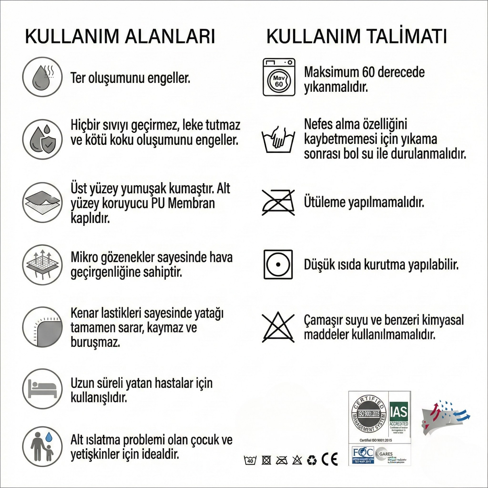 Çift Kişilik Sıvı Geçirmez Fitted Kapitone Alez - Yatak Koruyucu