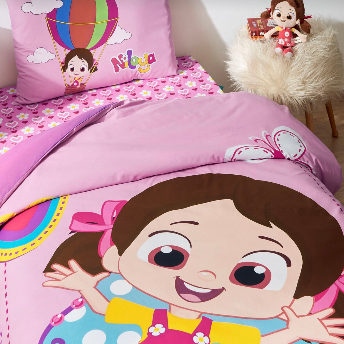 Özdilek Niloya Kelebek Tek Kişilik Lisanslı Lastikli Çarşaf Çocuk Nevresim Takımı