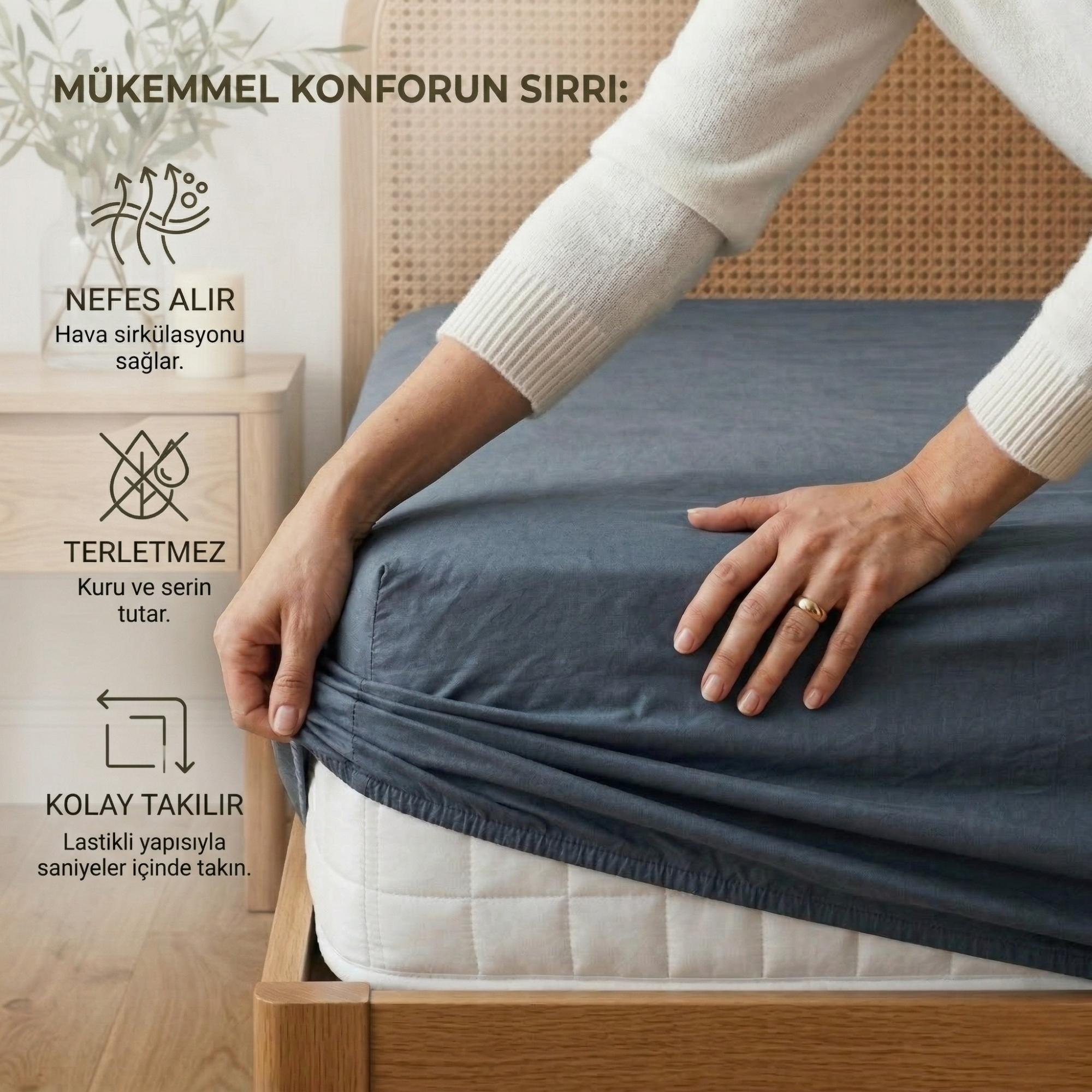 %100 Pamuk Lastikli Çarşaf – Çift Kişilik - 160x200+40 cm