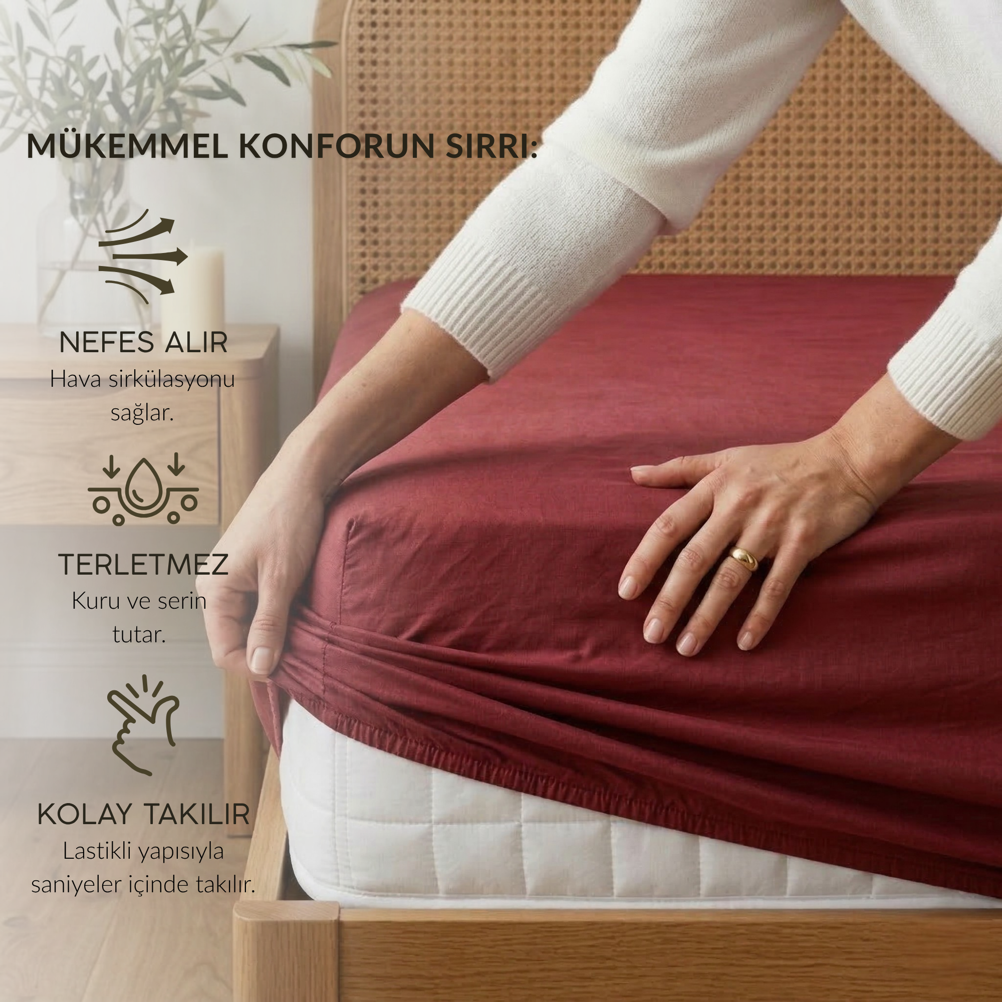 %100 Pamuk Lastikli Çarşaf – Çift Kişilik - 160x200+40 cm