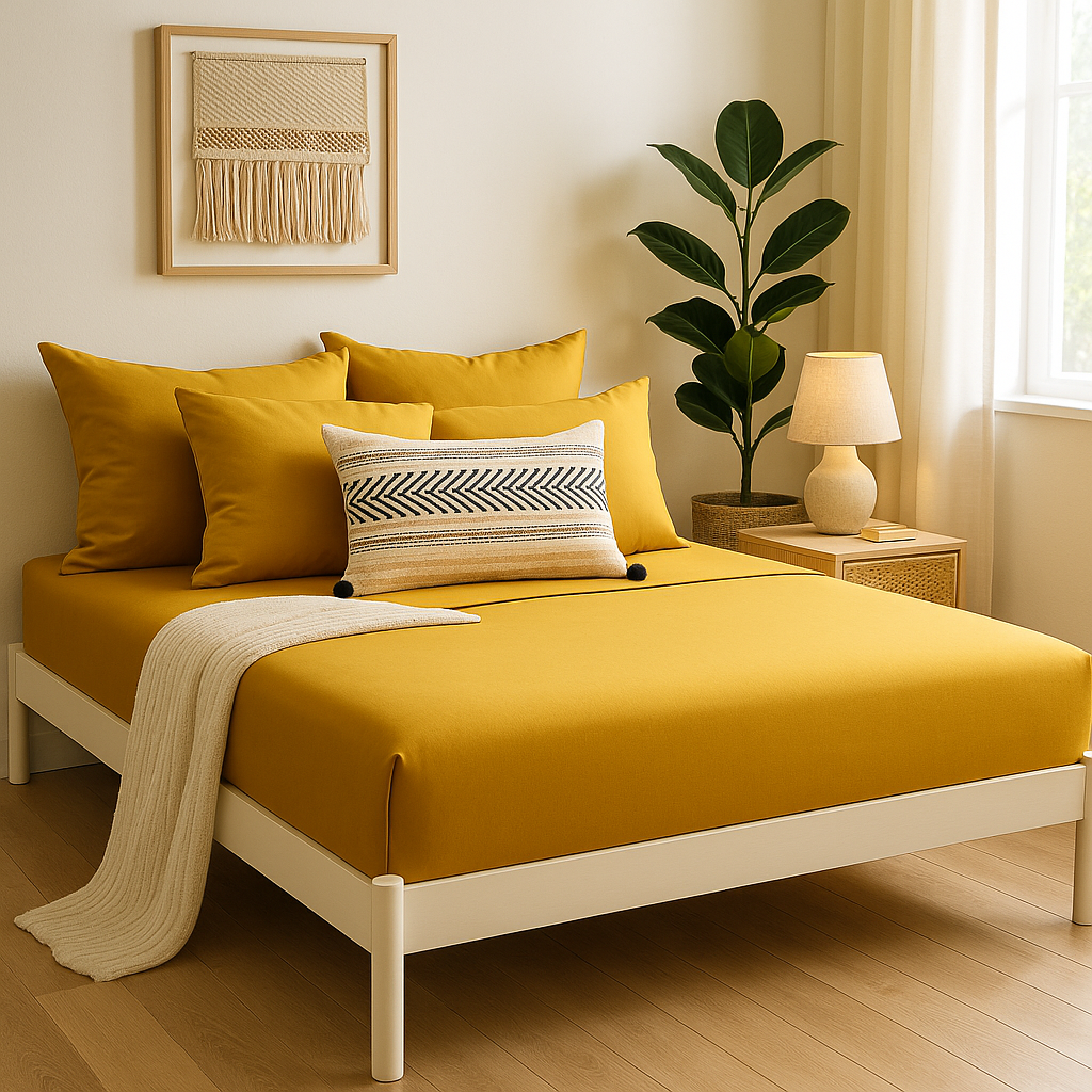 Çift Kişilik Lastikli Çarşaf Takımı %100 Pamuk - Doğal Tonlar