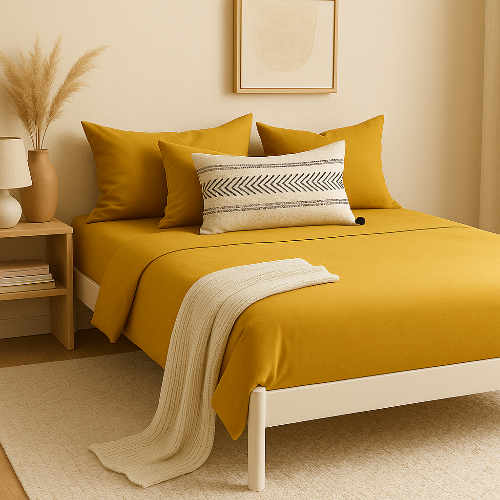 Çift Kişilik Lastikli Çarşaf Takımı %100 Pamuk - Doğal Tonlar