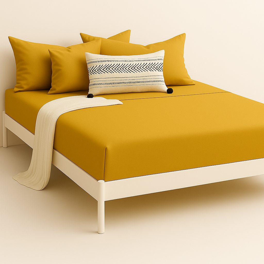 Çift Kişilik Lastikli Çarşaf Takımı %100 Pamuk - Doğal Tonlar