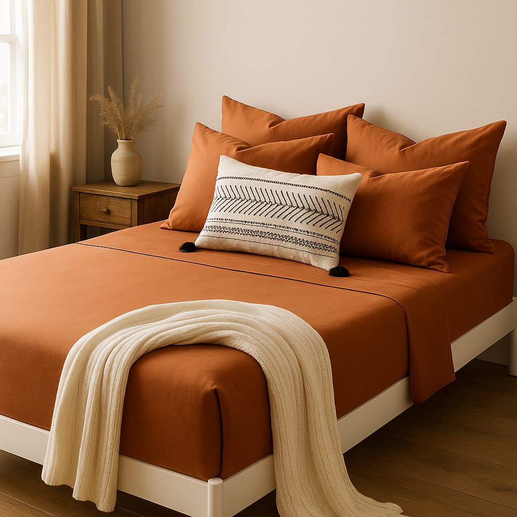 Çift Kişilik Lastikli Çarşaf Takımı %100 Pamuk - Doğal Tonlar