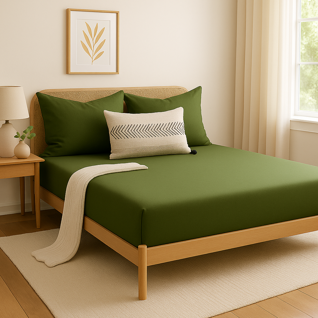 Çift Kişilik Lastikli Çarşaf Takımı %100 Pamuk - Doğal Tonlar