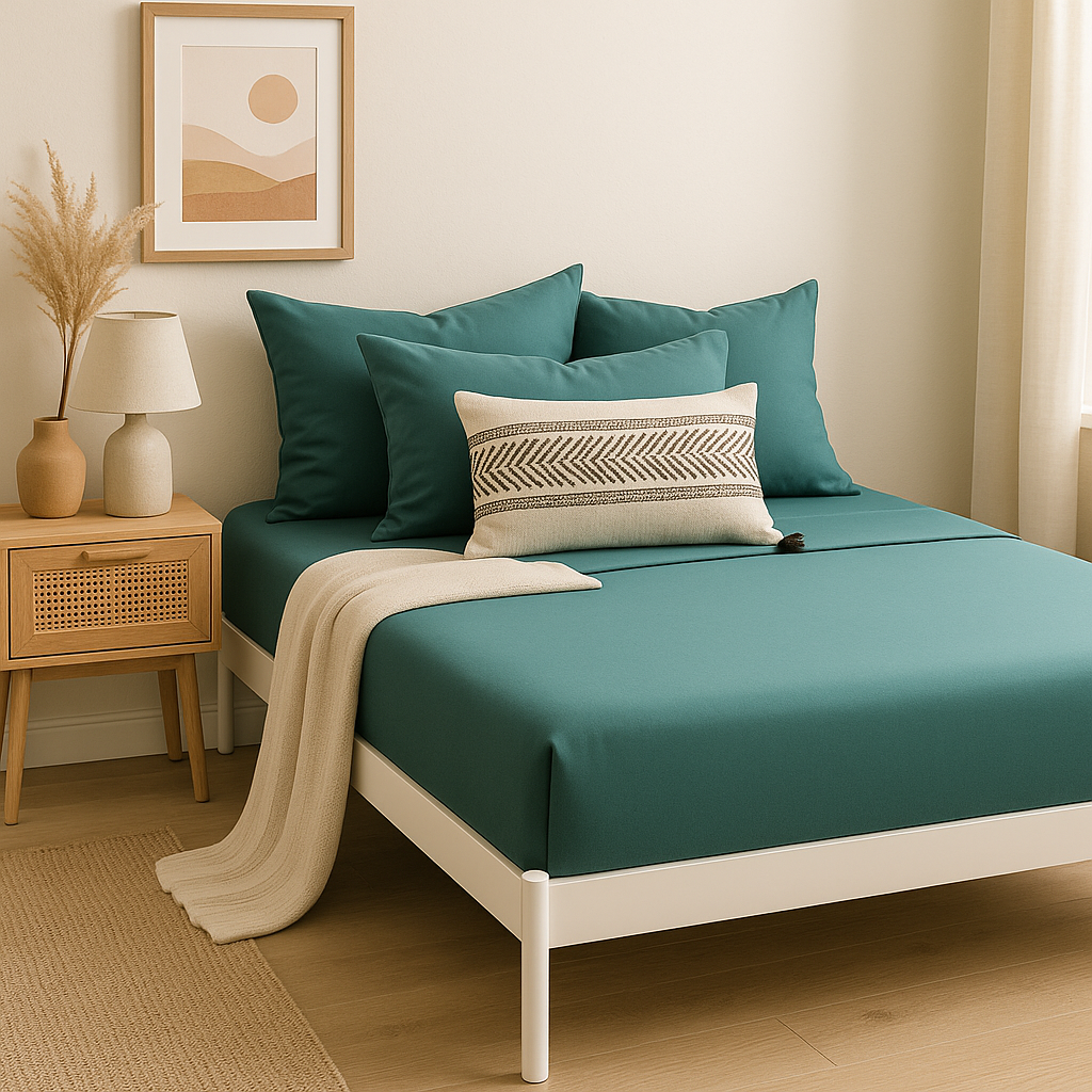 Çift Kişilik Lastikli Çarşaf Takımı %100 Pamuk - Huzurlu Tonlar