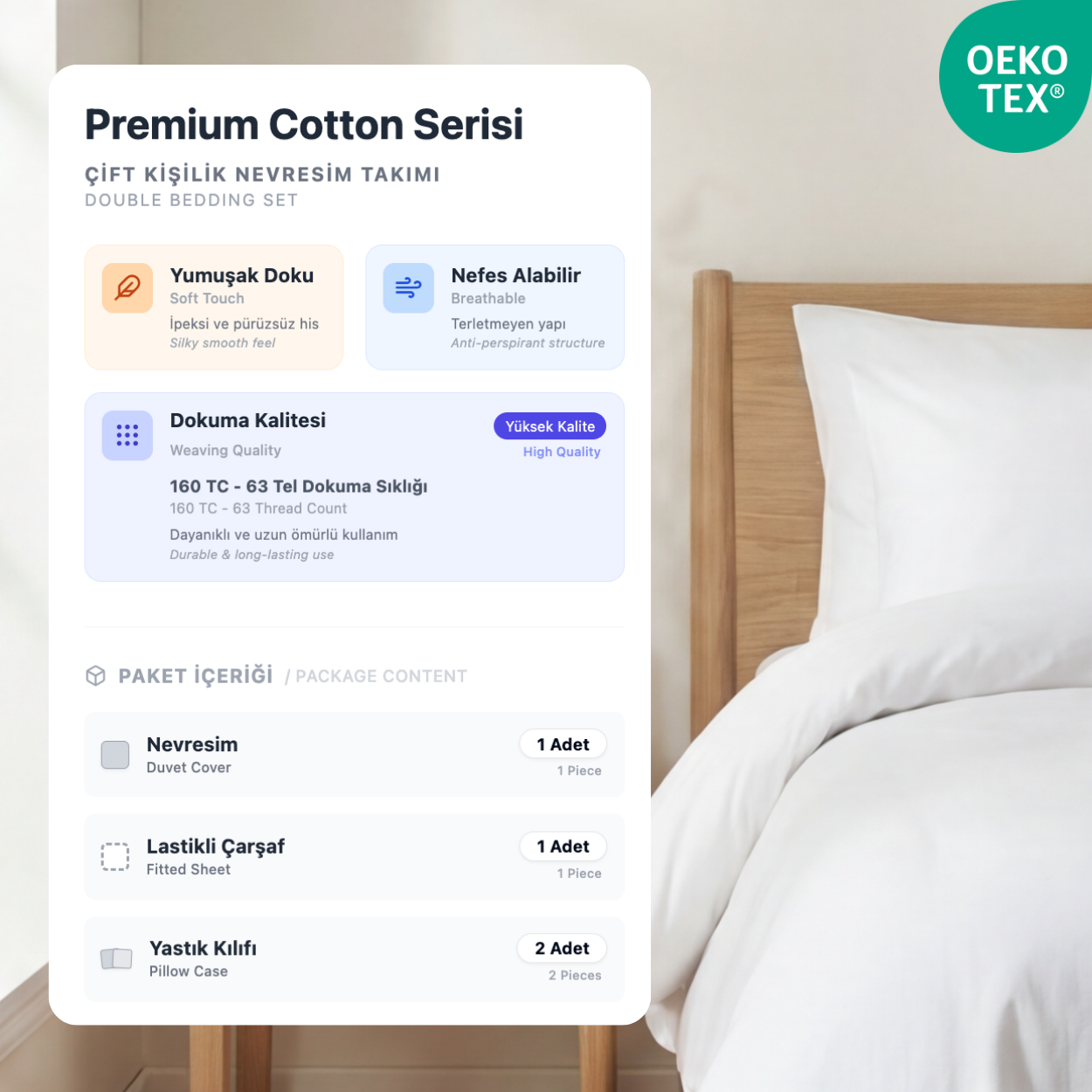 Harmony Çift Kişilik %100 Pamuk Nevresim  Takımı - Lastikli Çarşaflı