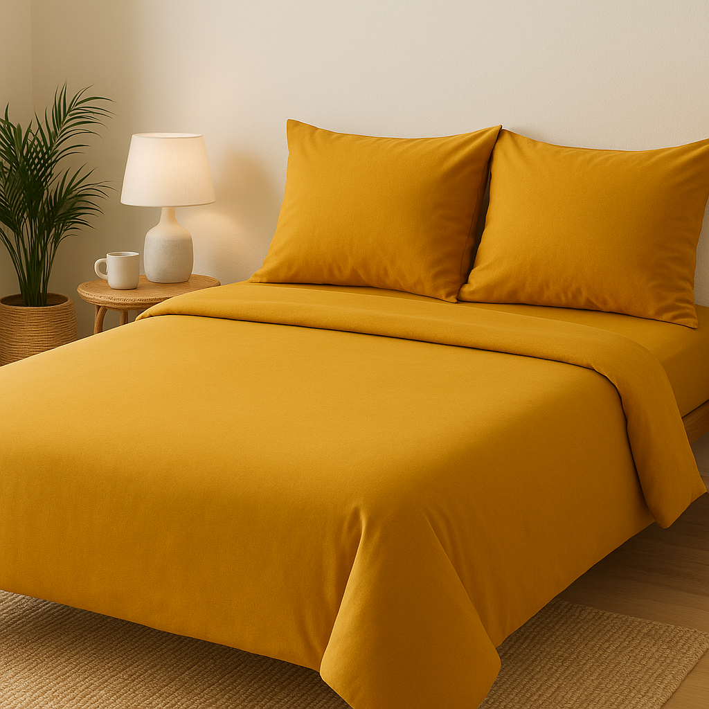Harmony Çift Kişilik Nevresim Takımı %100 Pamuk - Hardal Sarısı