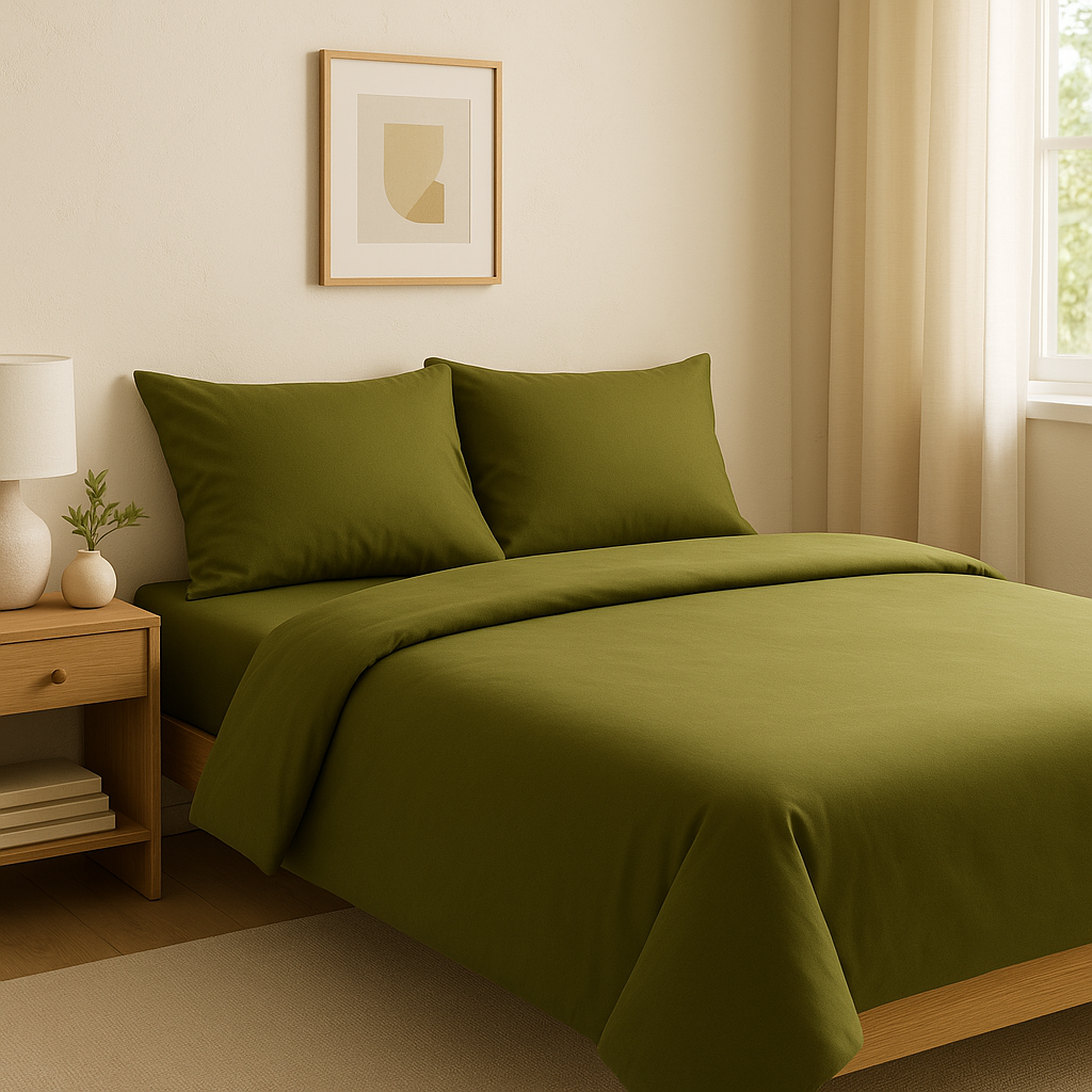 Tek Kişilik Nevresim Takımı %100 Pamuk - Zeytin Yeşilli