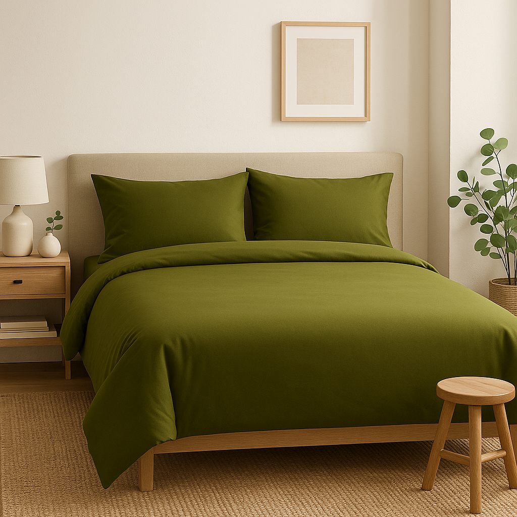 Tek Kişilik Nevresim Takımı %100 Pamuk - Zeytin Yeşilli