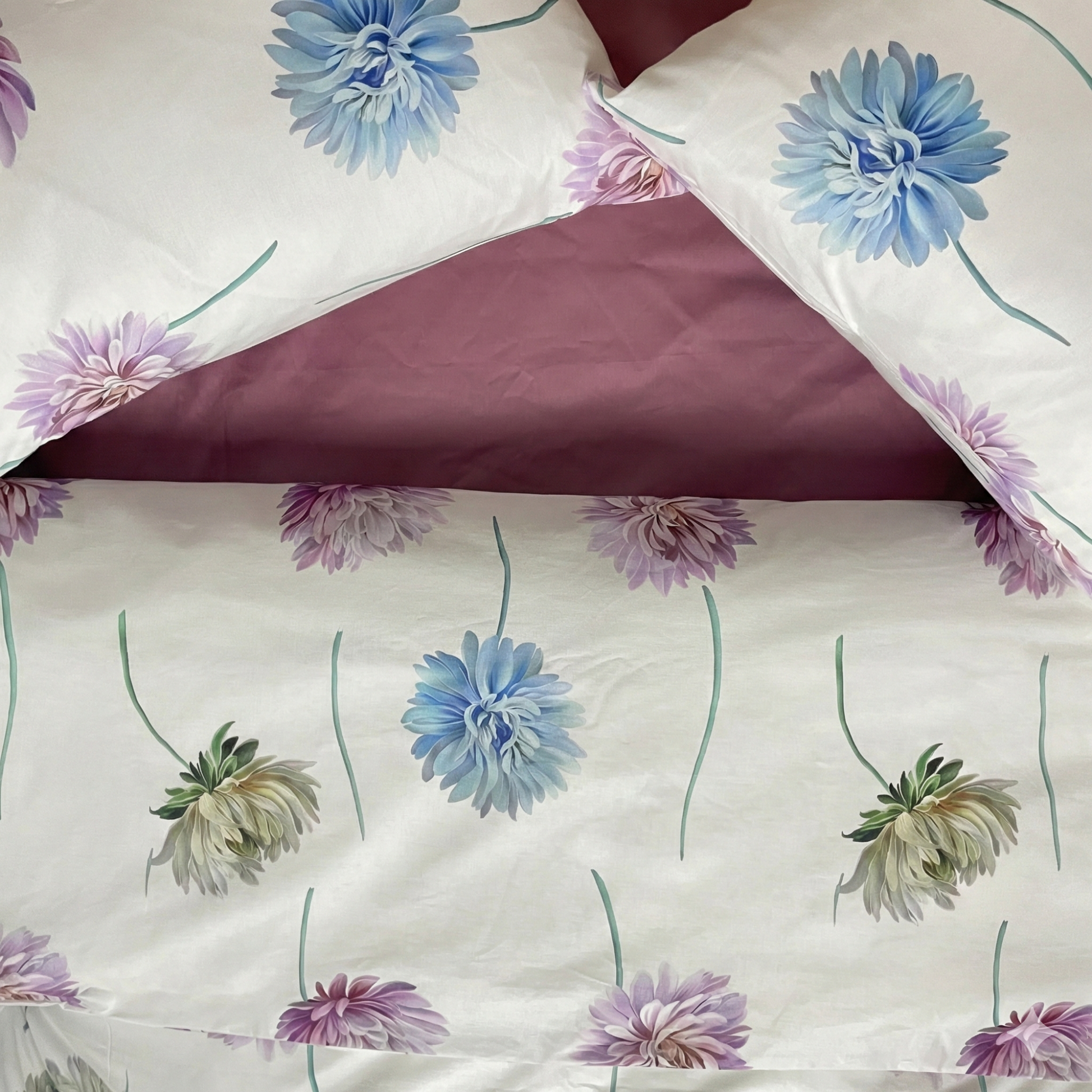 Modern Çiçek Desenli %100 Pamuk Çift Kişilik Nevresim Takımı Lastikli Çarşaflı Set