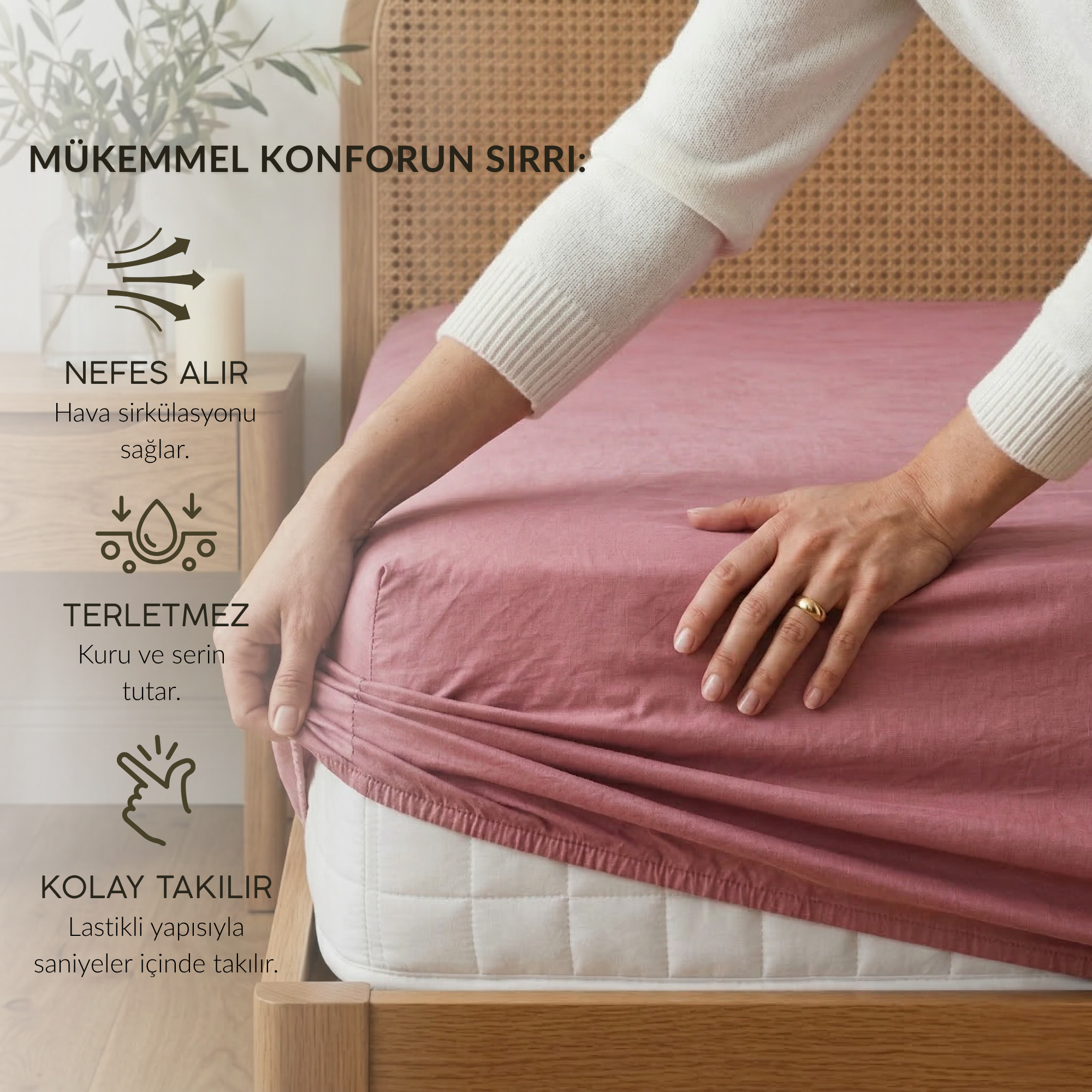 %100 Pamuk Lastikli Çarşaf – Çift Kişilik - 160x200+40 cm