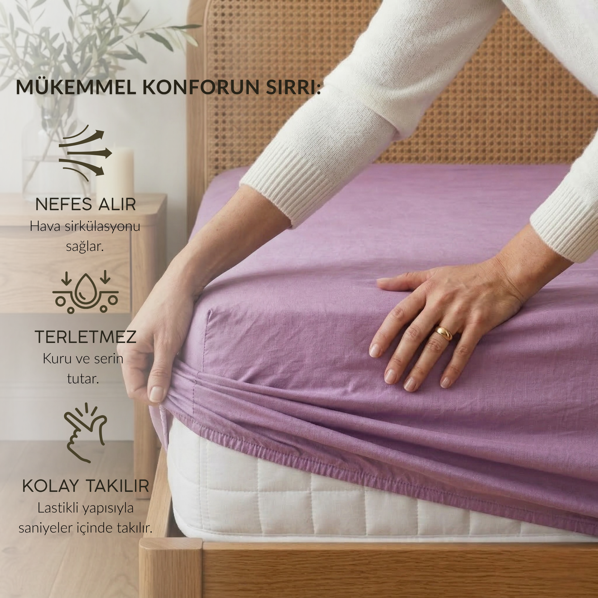 %100 Pamuk Lastikli Çarşaf – Çift Kişilik - 160x200+40 cm