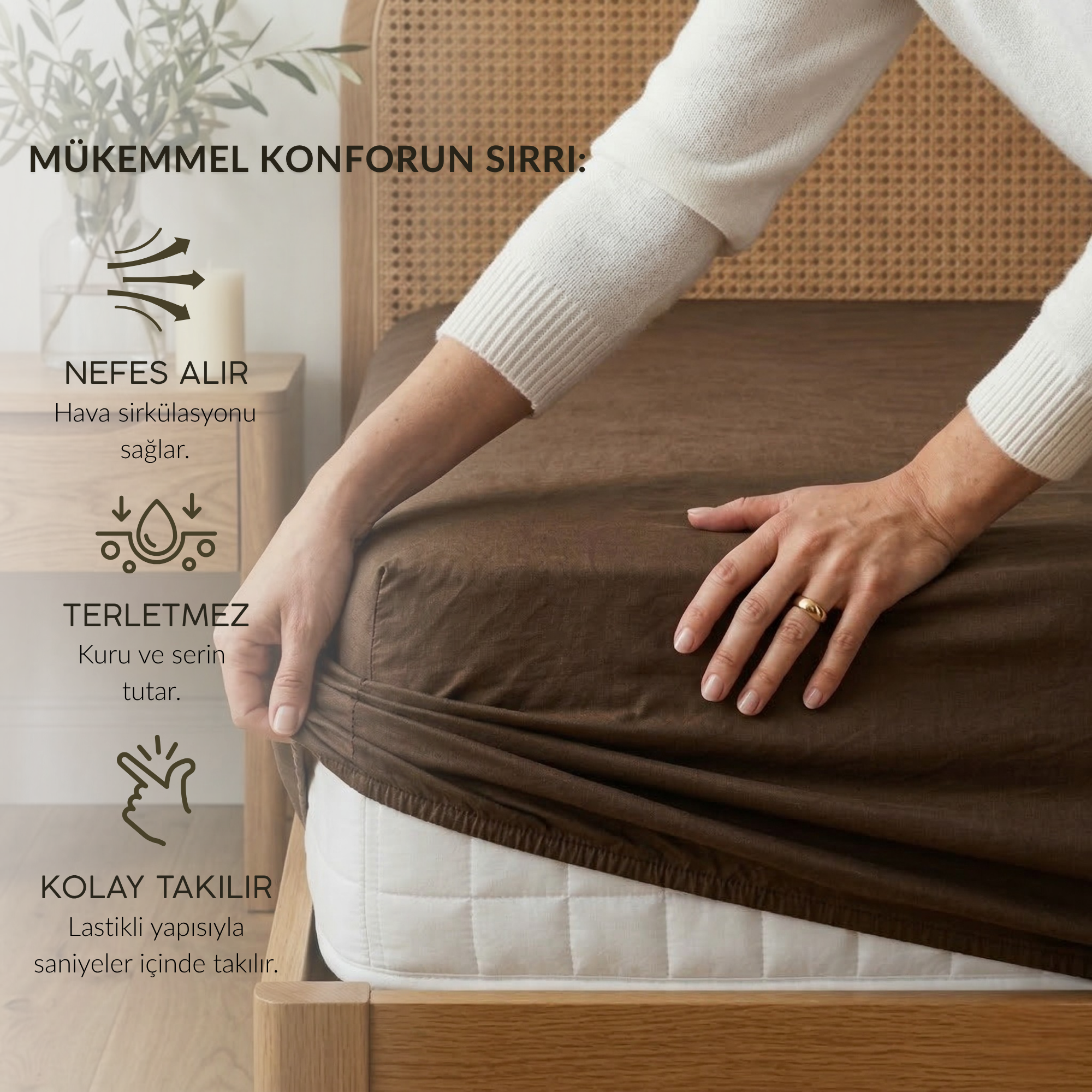 %100 Pamuk Lastikli Çarşaf – Çift Kişilik - 160x200+40 cm