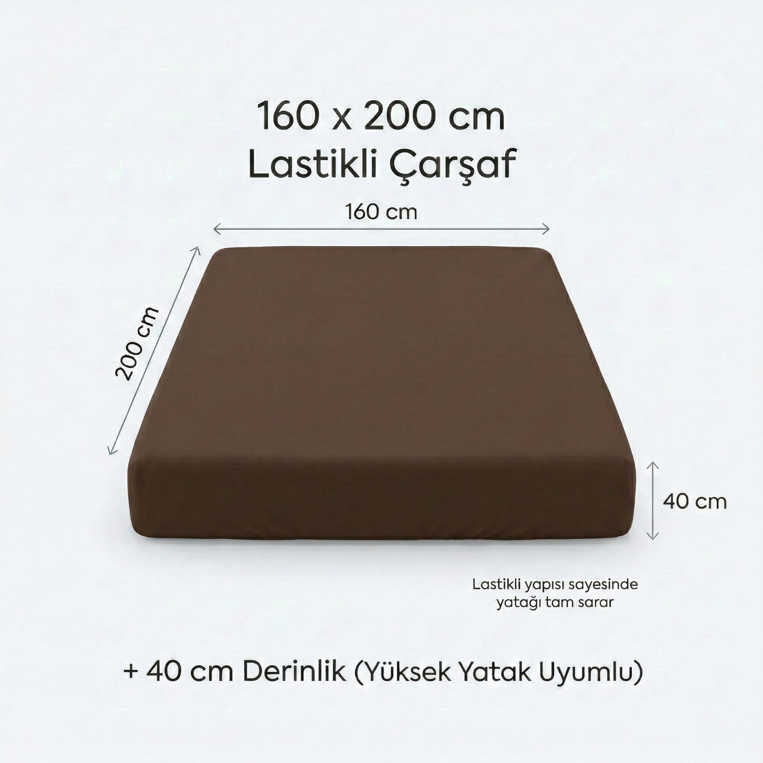 %100 Pamuk Lastikli Çarşaf – Çift Kişilik - 160x200+40 cm