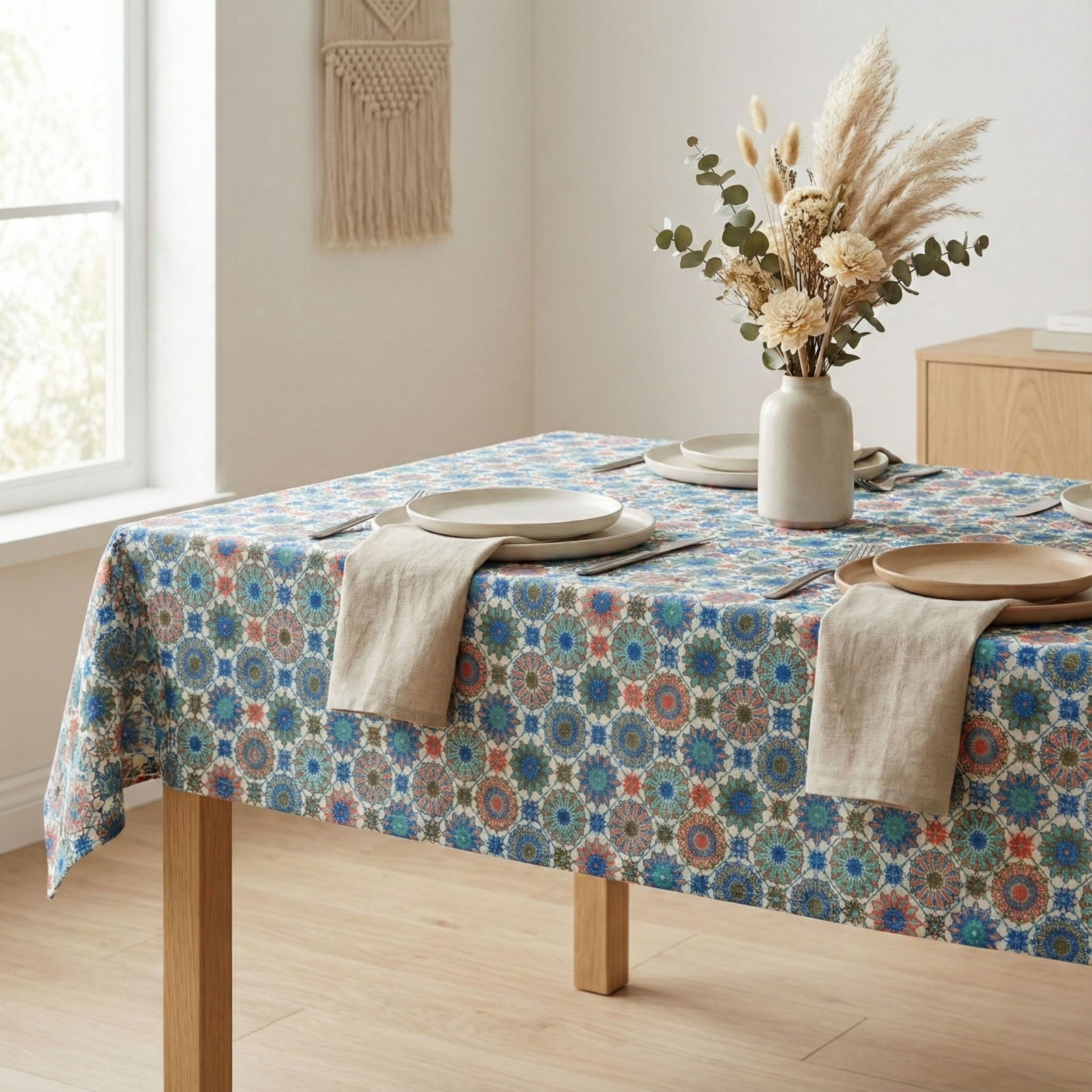 Mandala Gardenya Dijital Baskılı Masa Örtüsü