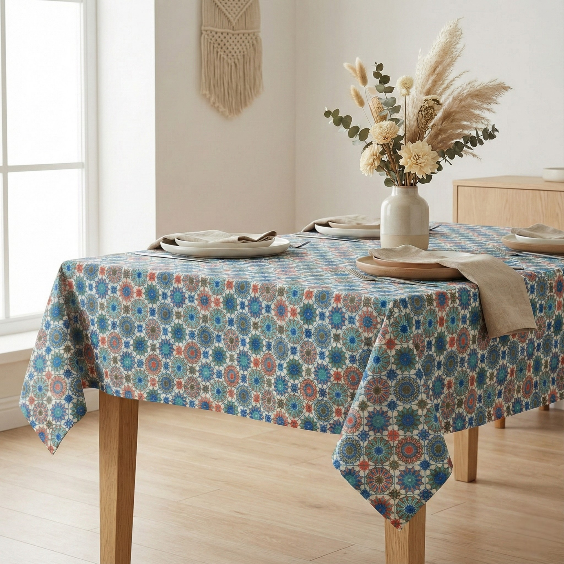 Mandala Gardenya Dijital Baskılı Masa Örtüsü