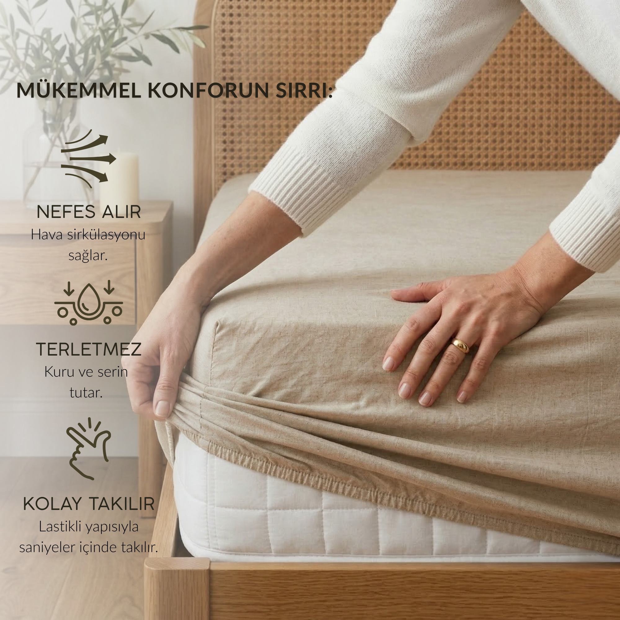 %100 Pamuk Lastikli Çarşaf – Çift Kişilik - 160x200+40 cm