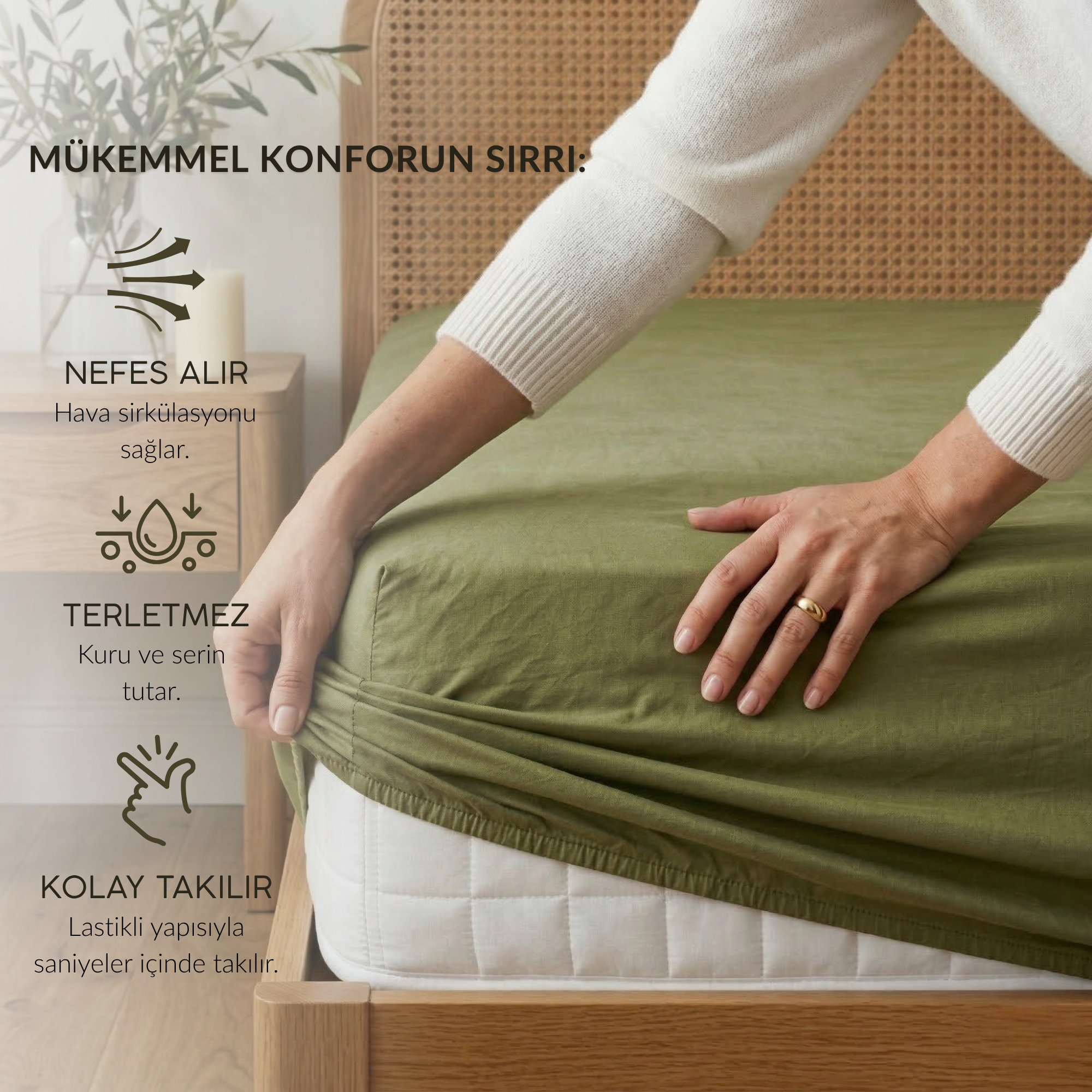 %100 Pamuk Lastikli Çarşaf – Çift Kişilik - 160x200+40 cm