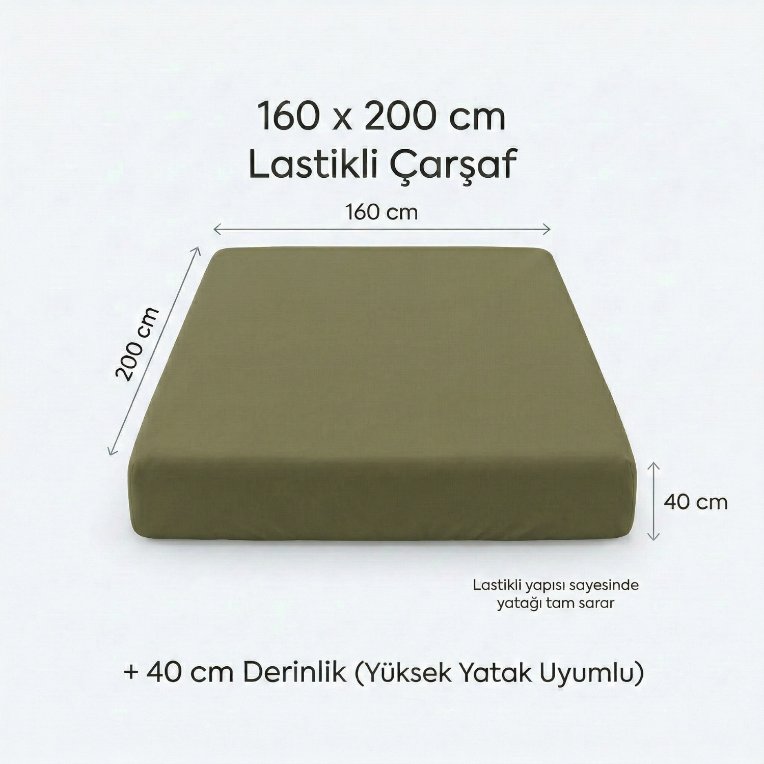 %100 Pamuk Lastikli Çarşaf – Çift Kişilik - 160x200+40 cm