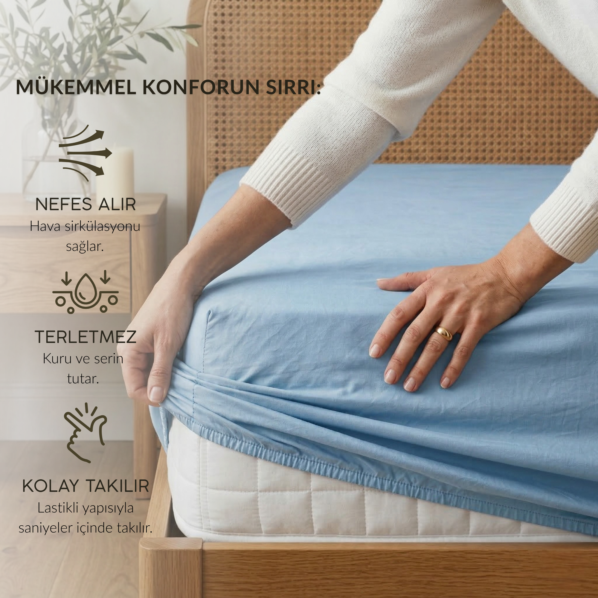 %100 Pamuk Lastikli Çarşaf – Çift Kişilik - 160x200+40 cm