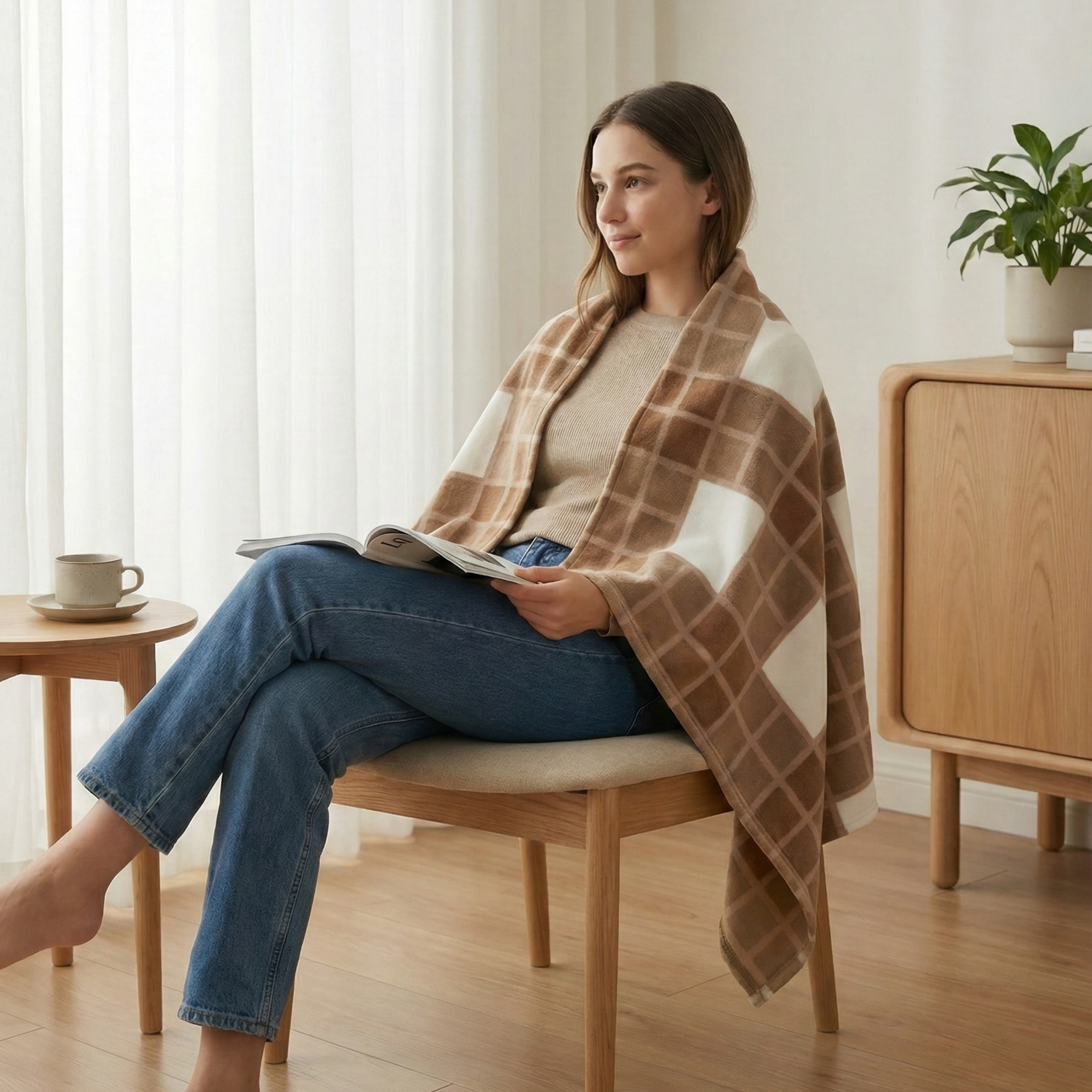 TV Battaniyesi - Yumuşak Yün Karışımlı Koltuk Şalı & Diz Örtüsü