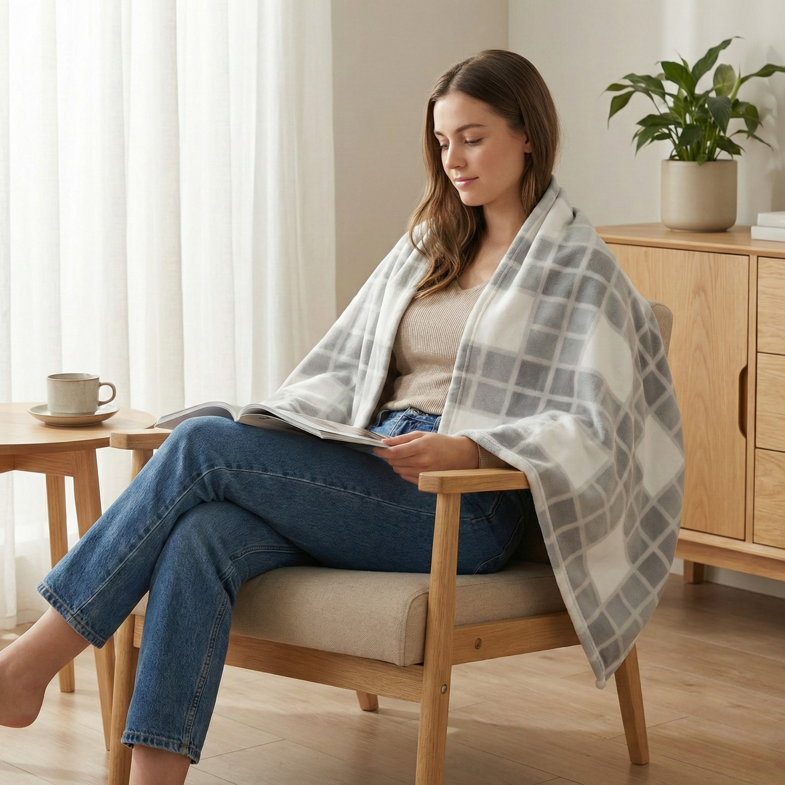 TV Battaniyesi - Yumuşak Yün Karışımlı Koltuk Şalı & Diz Örtüsü