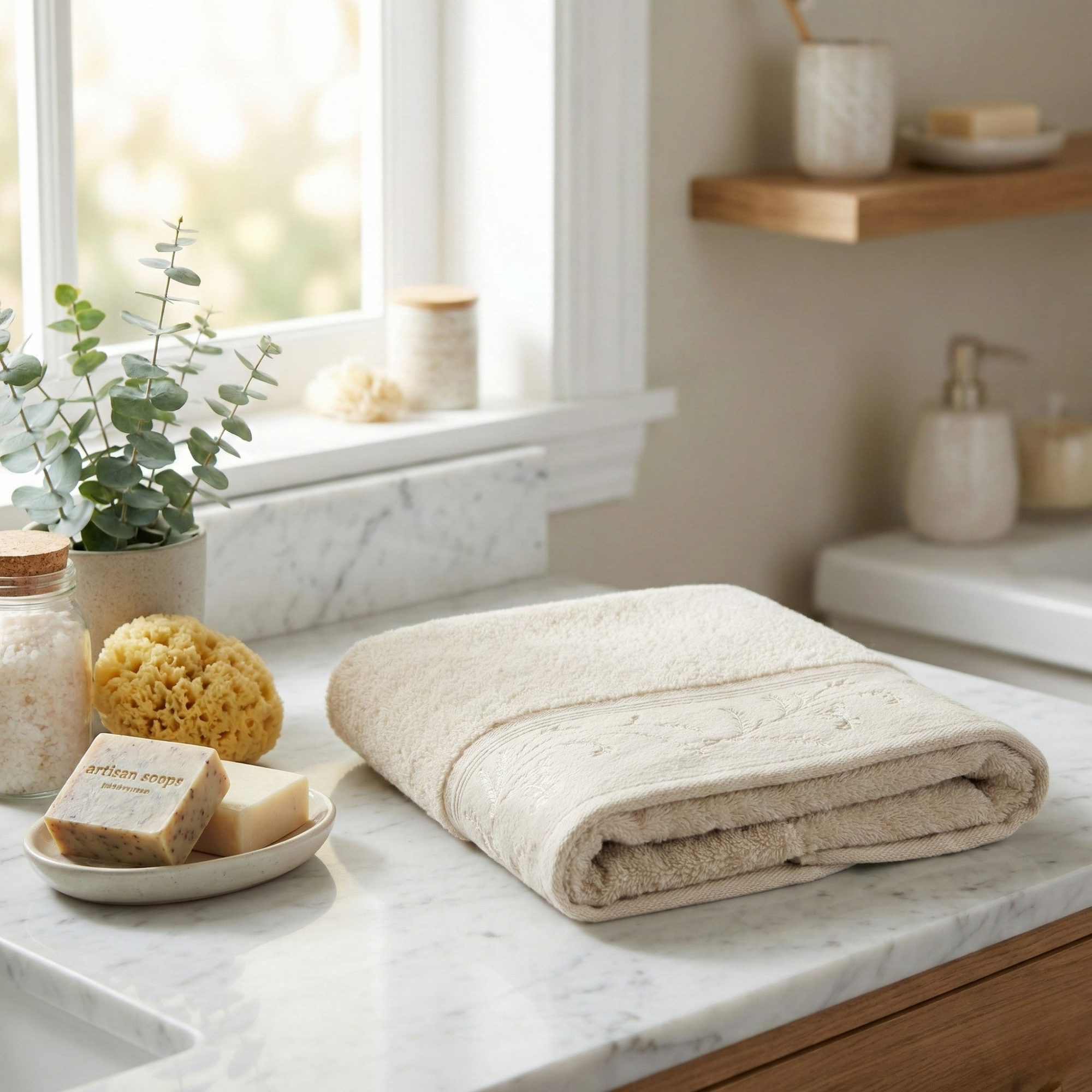 Özdilek %100 Pamuk Ditsy Havlu 50×80 cm - Krem