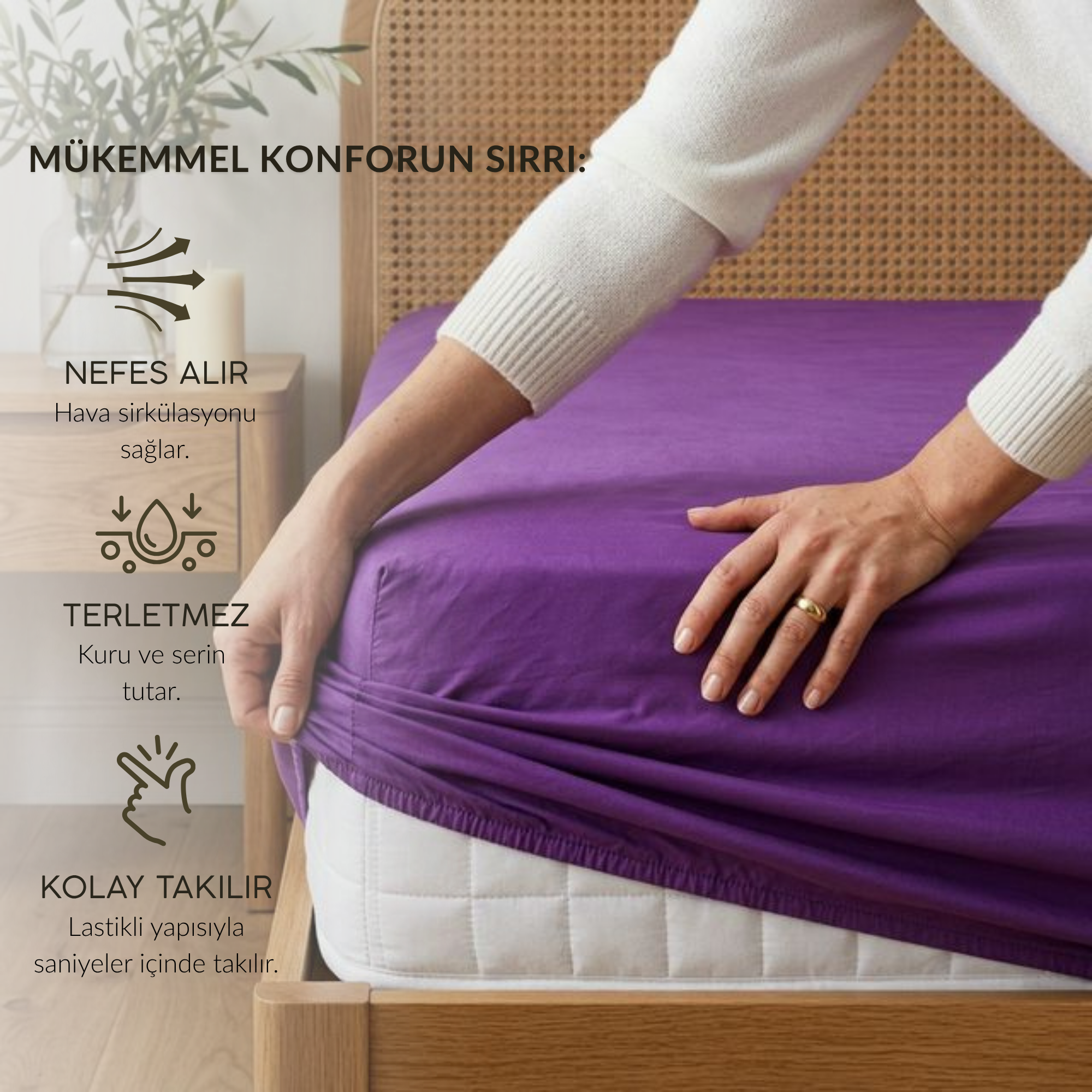 %100 Pamuk Lastikli Çarşaf – Çift Kişilik - 160x200+40 cm