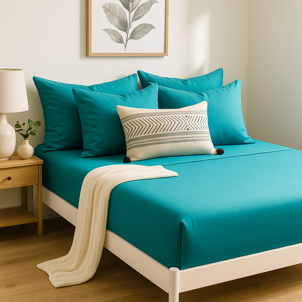 Çift Kişilik Lastikli Çarşaf Takımı %100 Pamuk - Huzurlu Tonlar