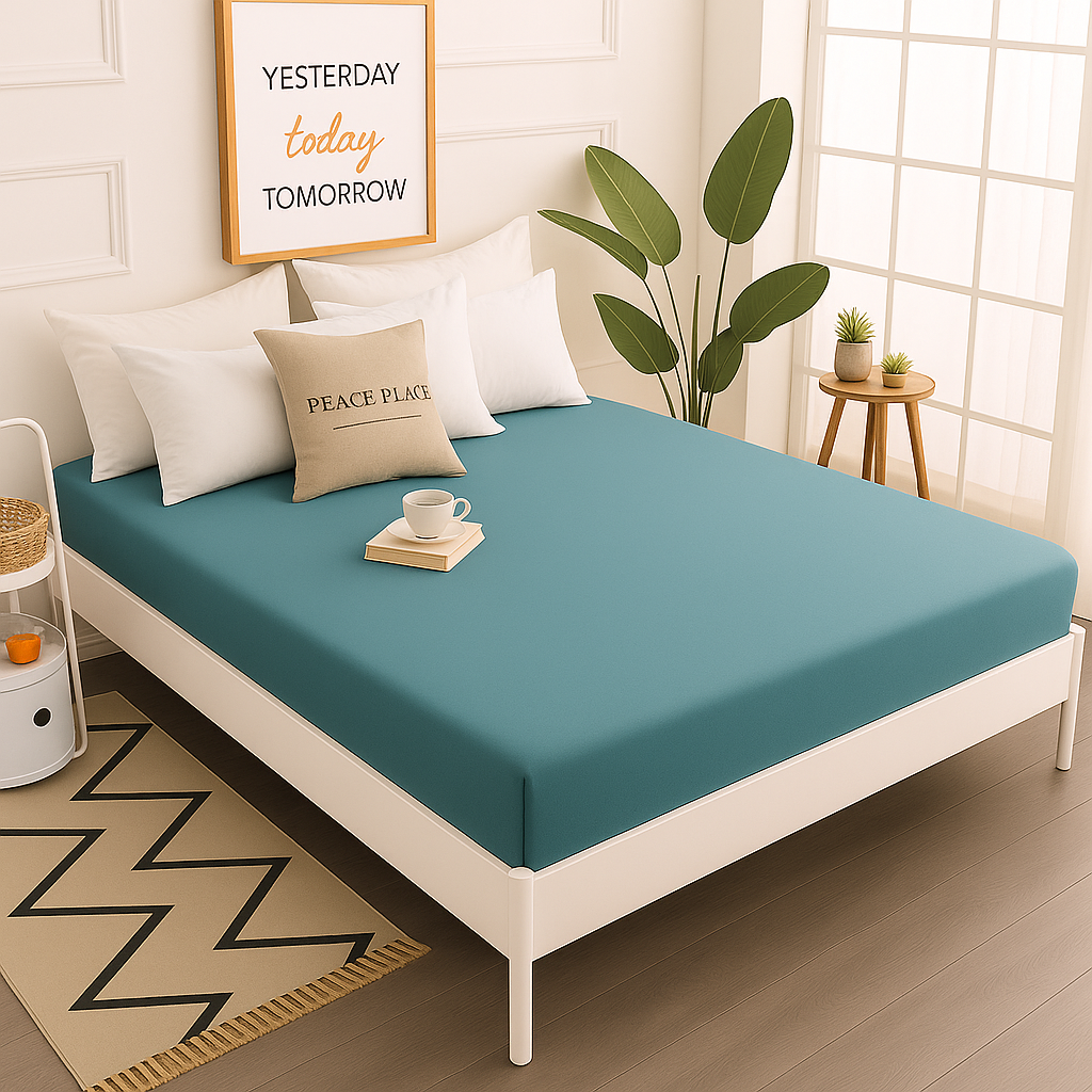 Çift Kişilik Lastikli Çarşaf %100 Pamuk - Açık Petrol