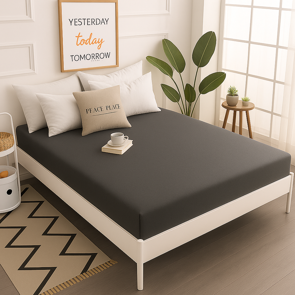 Çift Kişilik Lastikli Çarşaf %100 Pamuk - Antrasit