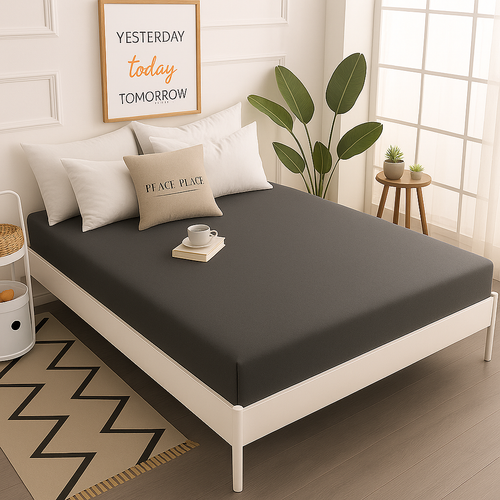 Çift Kişilik Lastikli Çarşaf %100 Pamuk - Antrasit