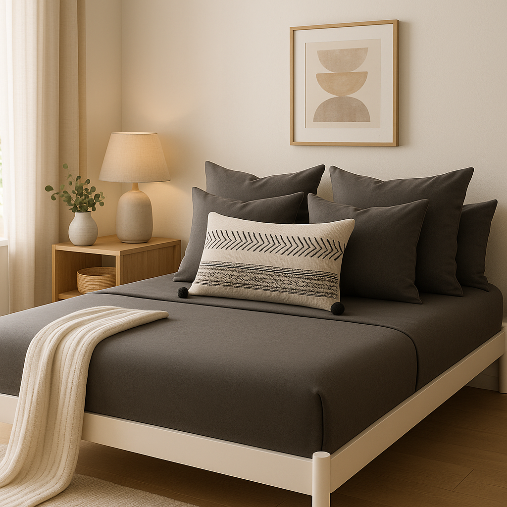 Çift Kişilik Lastikli Çarşaf Takımı %100 Pamuk - Doğal Tonlar