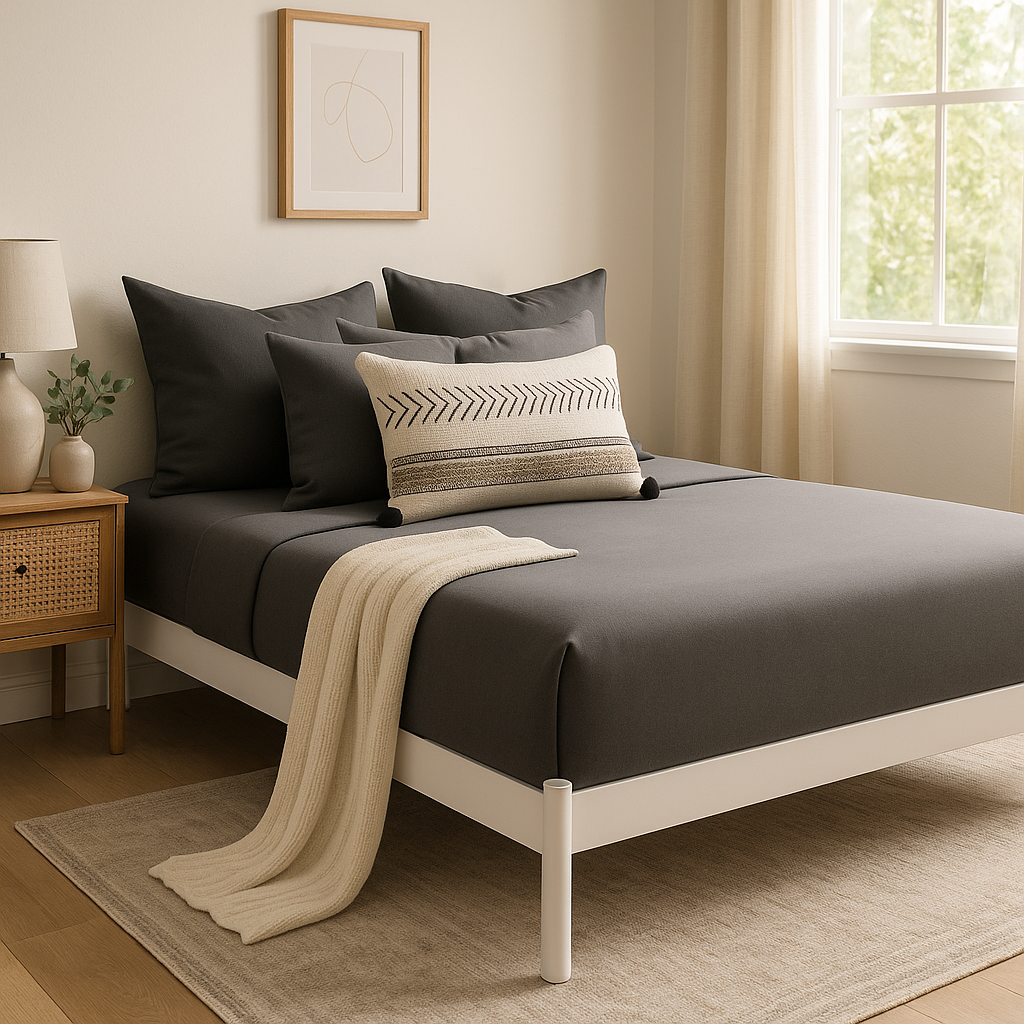 Çift Kişilik Lastikli Çarşaf Takımı %100 Pamuk - Doğal Tonlar