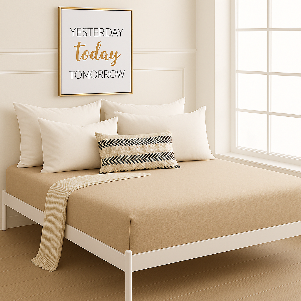 Çift Kişilik Lastikli Çarşaf %100 Pamuk - Bej