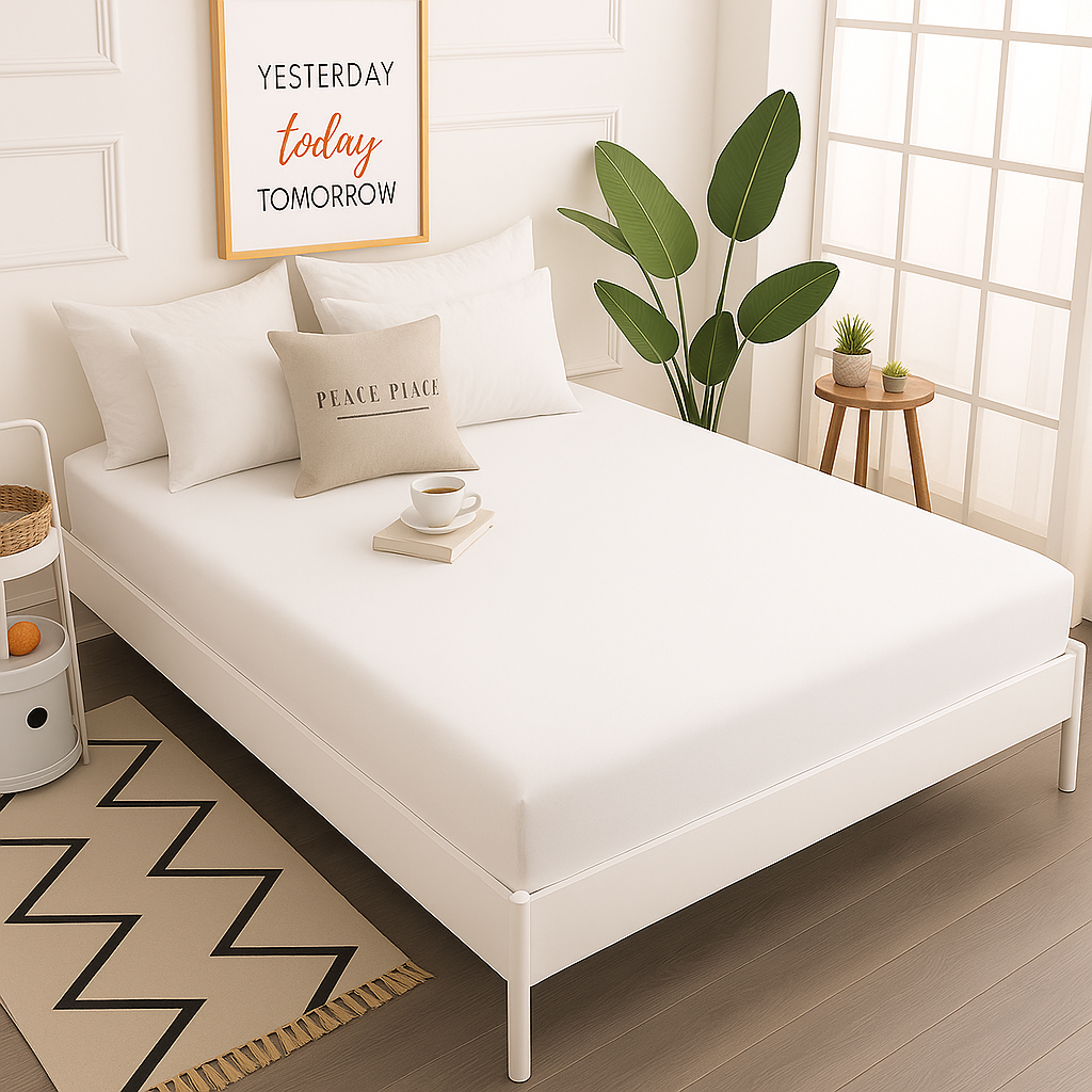 Çift Kişilik Lastikli Çarşaf %100 Pamuk - Beyaz