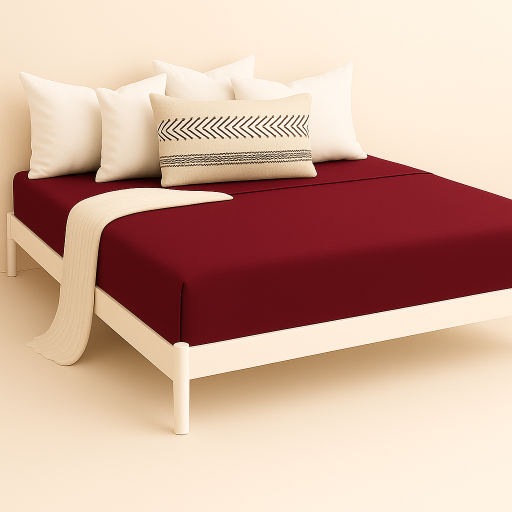 Çift Kişilik Lastikli Çarşaf %100 Pamuk - Bordo