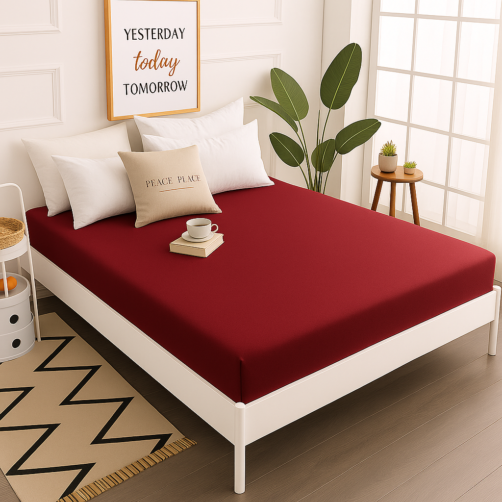 Çift Kişilik Lastikli Çarşaf %100 Pamuk - Bordo