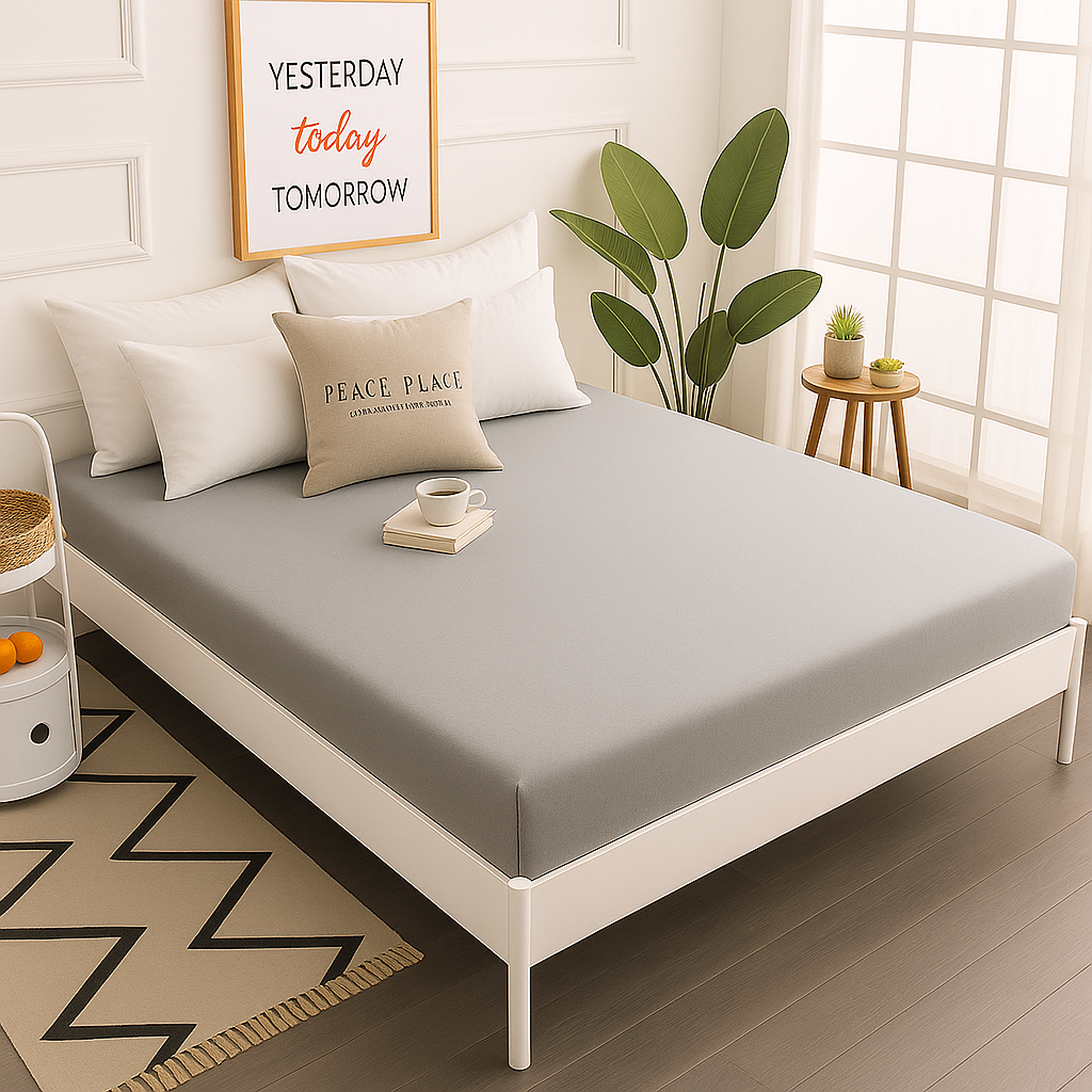 Çift Kişilik Lastikli Çarşaf %100 Pamuk - Gümüş