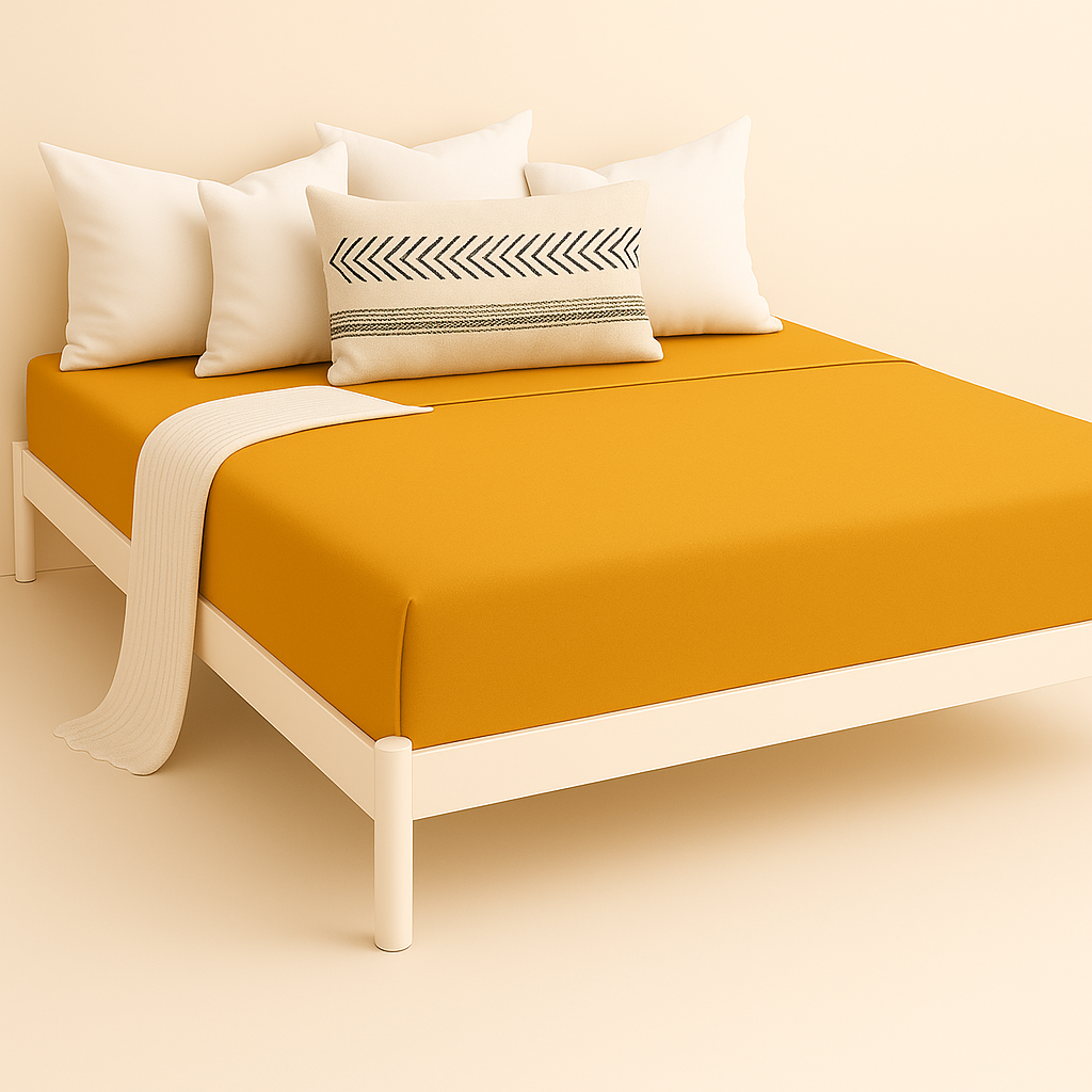 Çift Kişilik Lastikli Çarşaf %100 Pamuk - Hardal